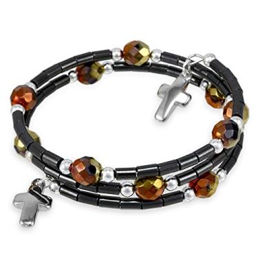 Imagem de Pulseira envolvente em torno do terço com contas de hematita e cristal