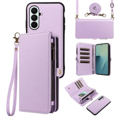 Imagem de Asuwish Capa carteira transversal para Samsung Galaxy Z Fold 7 5G 2025 magnética destacável couro PU capa de telefone porta-cartões flip zíper alça bolsa ZFold7 Z7 G Fold7 ZFold 7Z feminino roxo