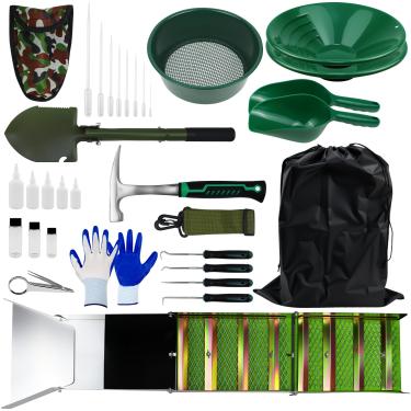 Imagem de MACIFECI Kit de panorâmica de ouro com caixa de lama de ouro de 127 cm para mineração de ouro, ferramentas de mineração de ouro incluem bandeja de ouro, classificador de ouro, equipamento de