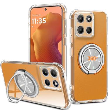 Imagem de Capa de celular compatível com Motorola Moto G15, suporte giratório de 360° [não amarelo] capa protetora transparente com 4 airbags cantos à prova de choque para Moto G15 2025 - transparente
