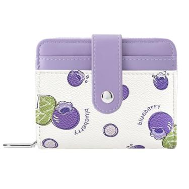 Imagem de Sunwel Fashion Carteira com estampas fofas, compartimentos para cartões, carteira pequena com zíper e bolsa para moedas para mulheres e meninas, Mirtilo, Simples