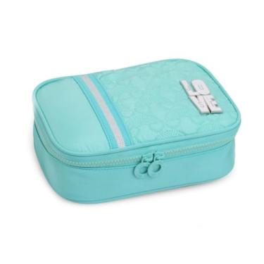 Imagem de Estojo Escolar Teen Brilhante Azul Divisorias Fashion Kawaii Organizador Canetas Lápis Borracha Aula