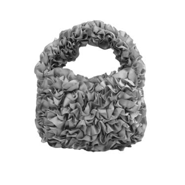 Imagem de Bolsa feminina plissada de cetim com flores 3D, bolsa de formatura, festa de casamento, bolsa clutch com alça superior, Cinza, One Size