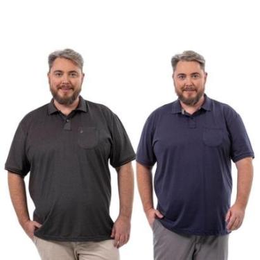 Imagem de Kit 2 Camisa Polo Masculina Plus Size Pique com Bolso Casual-Masculino