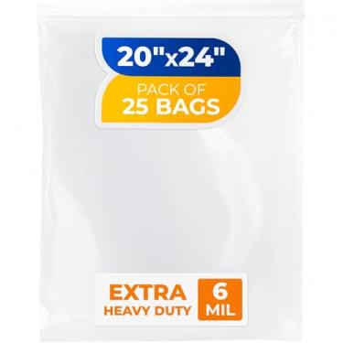 Imagem de Paclord Sacos médios com fecho de zíper de 51 x 61 cm, 6 mil (pacote com 50) – Sacos plásticos reutilizáveis resistentes – transparentes, resseláveis, à prova d'água – para armazenar e organizar