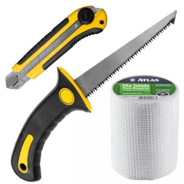 Imagem de Serrote Para Gesso Drywall Cabo Plástico 6" Pol + Fita Telada 100mm x 20m + Estilete 25mm Com Trava e Lâmina