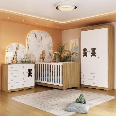 Imagem de Quarto De Bebê Completo Com Berço Americano 3 Em 1 Doçura Multimóveis MP4654 Madeirado-branco