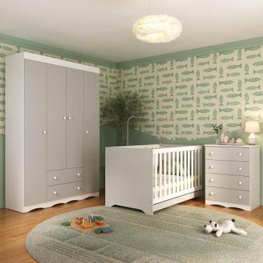 Imagem de Quarto De Bebê Completo Com Berço Americano 3 Em 1 Realeza Multimóveis MP4587 Branco-off White