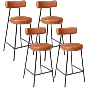 Imagem de Kit 04 Banquetas Baixa Para Cozinha Sala De Jantar Bar Bancada Milão L02 Couríssimo Camel - Lyam Decor