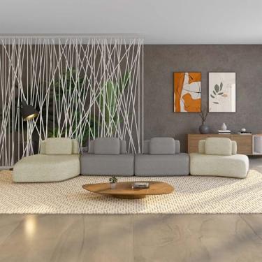 Imagem de Sofá Ilha Sala de Estar Dakota 4 Módulos 626cm Encostos Almofadas Soltas Bouclê Rústico Greige/Cinza G33 - Gran Belo