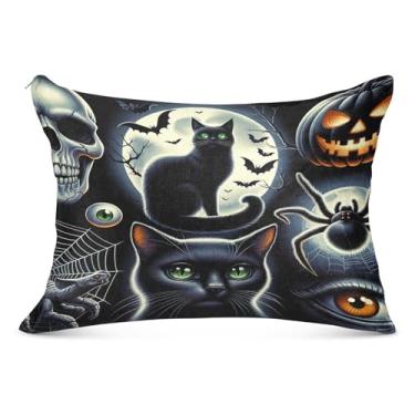 Imagem de Capa de travesseiro legal para gatos de Halloween amigável à pele 50 x 66 cm capa de almofada padrão durável com zíper