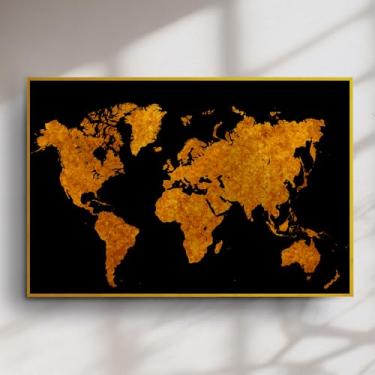 Imagem de Quadro Decorativo Mapa Mundi em Ouro Preto