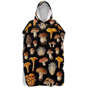 Imagem de Joisal Poncho de surfe leve para adultos trocador de roupão de banho toalhas com capuz vintage cogumelos preto unissex poncho adulto com capuz