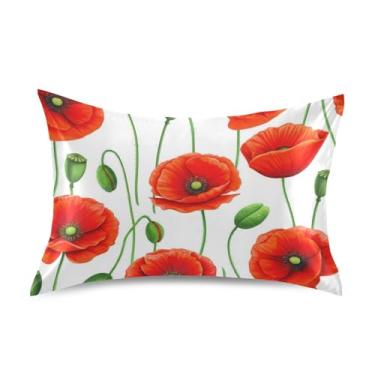 Imagem de Fronhas Engraçadas Flores Vermelhas Brilhantes Branco Cetim Padrão King Queen Capas de Travesseiro Refrigerante Casa Vivendo Roupa de Cama Queen Size 76.2 cm x 50.8 cm