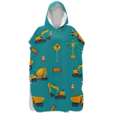 Imagem de Joisal Caminhões de construção amarelos, poncho de surfe verde para adultos, trocador de roupa, toalha de banho com capuz, ponchos de praia absorventes para homens