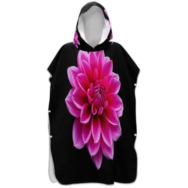 Imagem de Joisal Poncho de surfe para adultos trocador de roupa de praia com capuz toalha de banho leve flor rosa floral preto unissex poncho adulto com capuz