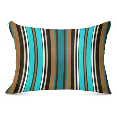 Imagem de Capas de travesseiro chiques vintage listradas turquesa flanela decorativa padrão queen king almofadas de cama grandes estampadas, tamanho Queen, 50,8 cm x 76,2 cm