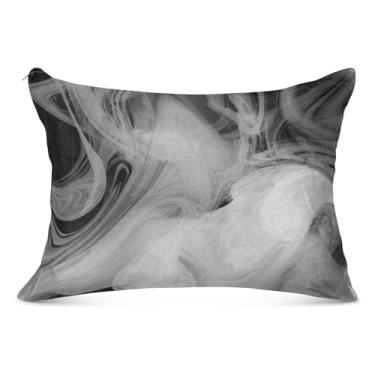 Imagem de Capas de almofada de flanela com estampa abstrata preta e branca decorativa King Queen tamanho padrão fronha fofa fronhas de cama básicas, tamanho Queen, 50,8 cm x 76,2 cm