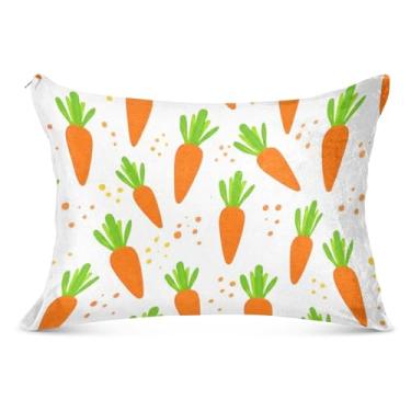 Imagem de Fronhas de flanela branca de cenouras fofas com zíper para fronha padrão Queen King Capas de travesseiro com estampas divertidas, fronhas macias para cama, tamanho Queen, 50,8 cm x 76,2 cm