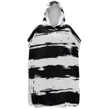Imagem de Joisal Roupão reutilizável para adultos, poncho de surfe, toalha de banho com capuz, preto, branco, listrado, horizontal, ponchos adultos para mulheres