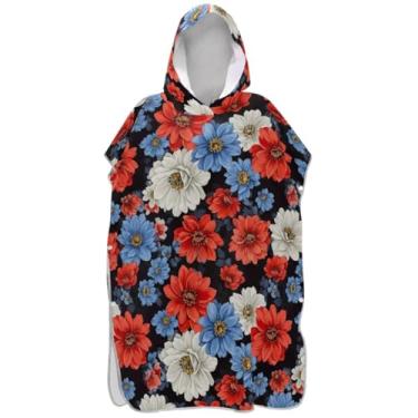 Imagem de Joisal Roupão de mudança de poncho de surfe para toalhas de banho de praia com capuz plus size ponchos adultos para mulheres flores vintage