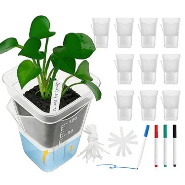 Imagem de Pacote com 10 plantadores autoirrigáveis de 5 cm, vasos de plástico quadrado profundo com pavio e etiquetas, vaso de flores de monitoramento de raiz transparente para violeta africana, hoya, mudas