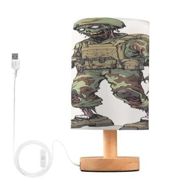 Imagem de Joisal Soldado zumbi de desenho animado pequeno abajur de linho abajur de leitura para mesa de cabeceira, lâmpadas para mesas de canto de sala de estar