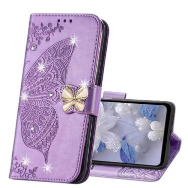 Imagem de LEMAXELERS Capa carteira para Samsung Galaxy A07, feminina borboleta em relevo couro PU capa flip fólio com compartimentos para cartão de crédito capa com suporte para Galaxy A07 diamante borboleta