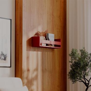 Imagem de Prateleira Porta Livro Vermelha 50 x 12cm Suporte Invisivel