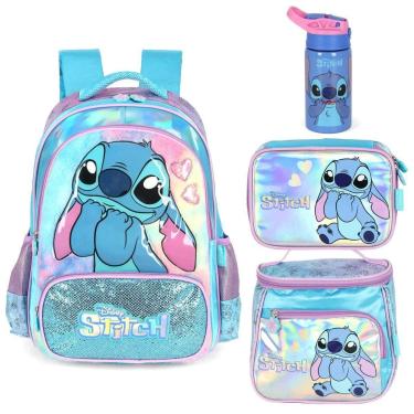 Imagem de KIT MOCHILA ESCOLAR LANCHEIRA ESTOJO GARRAFA INFANTIL LILO STITCH-Feminino