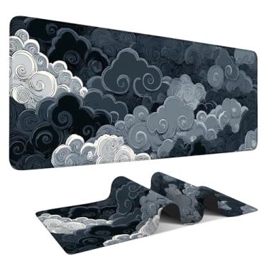 Imagem de Clouds Mouse pad estendido GG 80 x 30 cm – Tapete de mesa preto e branco – Base de borracha antiderrapante, bordas costuradas
