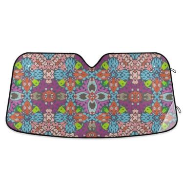 Imagem de Persiana de sol colorida geométrica roxa personalizada para para-brisa de carro retrátil dobrável acessórios de carro persianas para-brisa frontal L, 144,8 cm x 80 cm