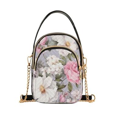 Imagem de Margaridas em bolsa tiracolo com alça removível xadrez azul e branco, bolsas transversais de viagem para mulheres, Flores pintadas florais em cinza-2, One Size