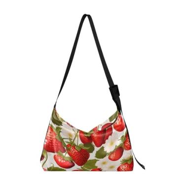 Imagem de Muitos patos de borracha em uma bolsa Hobo de ombro leve azul, bolsa de ombro de couro, bolsa tiracolo de couro para homens, Branco de morango vermelho com folhas-1, One Size