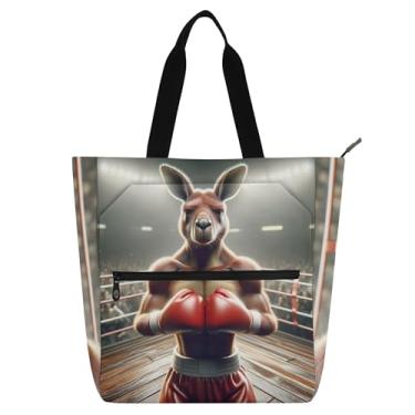 Imagem de GAIGEO Bolsa canguru de boxe para crianças e mulheres, bolsa de livros de lona com zíper, estampa animal, ombro, escola, trabalho, viagens