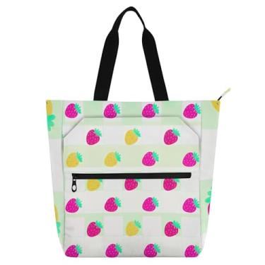 Imagem de GAIGEO Bolsas de trabalho de morango rosa amarelo para mulheres, bolsas de tecido de lona, bolsas de mão para professores de faculdade, escola, com compartimentos