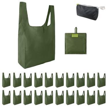 Imagem de BeeGreen Sacos de mercearia verdes reutilizáveis por atacado verdes reutilizáveis sacos de cozinha a granel dobráveis - lavável na máquina com zíper bolsa de armazenamento 20 pacotes