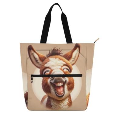 Imagem de GAIGEO Bolsa de lona média com zíper para crianças e mulheres com estampa de animal de burro fofo