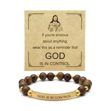 Imagem de Long tiantian Pulseira God Is in Control para mulheres, pulseira de Deus, oração I Share Faith, joias cristãs, Large, Aço inoxidável, Sem Pedra Preciosa