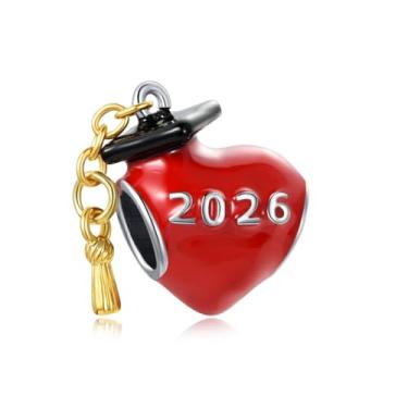 Imagem de Pingente de coração vermelho de formatura 2026 serve para pulseiras Pandora Charms Professor Estudante Presente de Aniversário para Mulheres Filha Irmã Neta Amigas