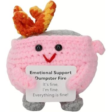 Imagem de Suporte emocional de crochê de fogo de lixo, presente de apoio positivo feito à mão para conselheiro, professor, gerente, colegas de trabalho, decoração de mesa de escritório, presente engraçado para