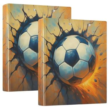 Imagem de Bola de futebol realista com 3 argolas de 3 cm comporta 200 folhas, linda estampa de portfólio, anel redondo, fichário de escritório, 31,5 x 27 x 6 cm, pacote com 2