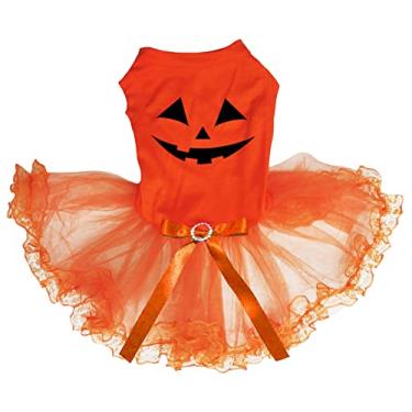 Imagem de Petitebella Vestido de cachorro Pumpkin Face (laranja/renda, pequeno)