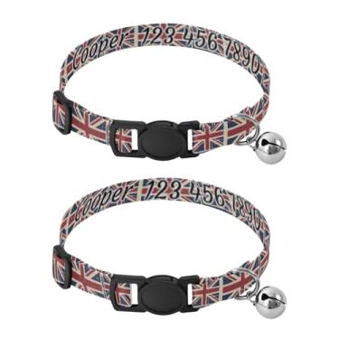 Imagem de Pacote com 2 tiras de pescoço personalizadas com bandeira britânica e fivela - Acessórios duráveis para animais de estimação pequenos e gatos filhotes, serve para pescoço de 27 a 43 cm