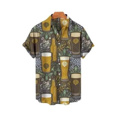 Imagem de Camisa Masculina De Verão Com Estampa 3D Para Festival De Cerveja, Est