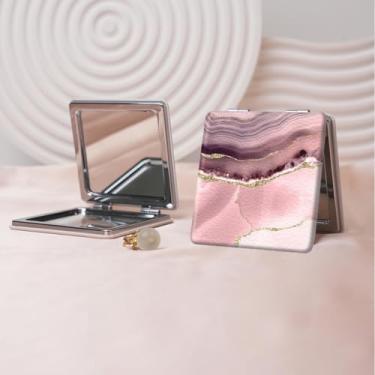 Imagem de Espelho de maquiagem portátil série estilo pintura a óleo, mini espelho de maquiagem portátil dobrável, espelho de bolso quadrado dobrável dupla face, adequado para todos em várias ocasiões