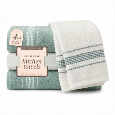 Imagem de MosJos Toalhas de mão de cozinha, toalhas de mão de algodão com costura azul e branco, 45 x 71 cm pano de secagem super absorvente lençóis de cozinha