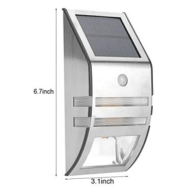 Imagem de Acouto Sensor de Movimento Solar Luzes Movido a Energia Solar Pir Sensor de Movimento 2 Led Luz de Parede Jardim Lâmpadas de Segurança Pura Luzes de Parede Varanda & (Concha de aço inoxidável com