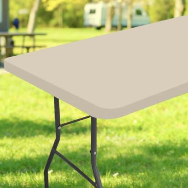 Imagem de Veblandy Toalha de mesa retangular, toalha de mesa elástica de poliéster impermeável, capa de mesa elástica lavável para piquenique, acampamento, festa, casamento, ar livre, interior (76 x 182 cm