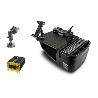 Imagem de AutoExec Mesa de carro Efficiency FileMaster para sua estação de trabalho de veículo e escritório móvel, preta, com inversor de potência de 400 watts, suporte para telefone, suporte para tablet e